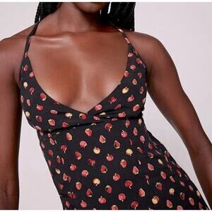 Urban Outfitters Dress New Medium Strawberry Fruit Strappy Tie Mini Summer